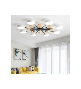 Modern Ahşap Detaylı Led Avize 8'li_beyaz