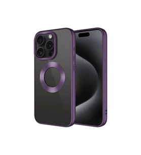Apple iPhone 15 Pro Max Uyumlu Kılıf Tek Kamera Çerçeveli Logo Gösteren Zore Omega Kapak (Koyu Mor)