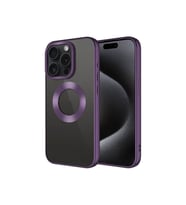 Apple iPhone 15 Pro Max Uyumlu Kılıf Tek Kamera Çerçeveli Logo Gösteren Zore Omega Kapak (Koyu Mor)