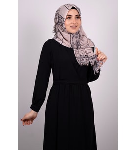 Pudra Pratik Hazır Geçmeli Tesettür Eşarp Kesik Elyaf Piliseli Çizgili Desenli 1818D2_06