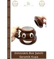 Premium Özel Tasarım Hediye Kutulu Gülücüklü Bok Şekilli Seramik Kupa 14 x 15 cm Emoji Bardak