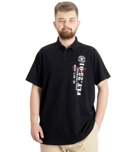 Mode XL Büyük Beden Erkek T-shirt Polo Parçalı FLT 23329 Siyah