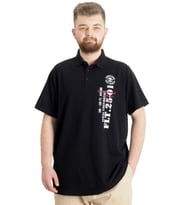 Mode XL Büyük Beden Erkek T-shirt Polo Parçalı FLT 23329 Siyah