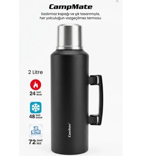 Cooker 2 Litre Kulplu Paslanmaz Çelik Kamp Termos CKR-2128 Siyah