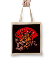 Japanese Fox Sakura Cherry Blossom Tree Japanese Art Nature Bez Çanta Uzun Saplı