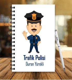 Kişiye Özel Trafik Polisi Tasarımlı Ahşap Defter Kalem Seti