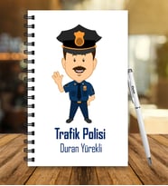 Kişiye Özel Trafik Polisi Tasarımlı Ahşap Defter Kalem Seti