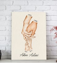 BK Gift Kişiye Özel El Ele Tutuşan Aile Tasarımlı Renkli Kanvas Tablo-2, Anneye Hediye, Aile Hediyesi