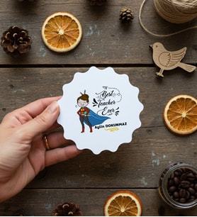Kişiye Özel Best Teacher Ever Bardak Altlığı Öğretmenler Günü Hediyesi (Bej)