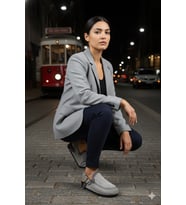 Manijero Alba Kürklü Premium MNR.016 Kadın Gri Günlük Hakiki Deri Sandalet Terlik