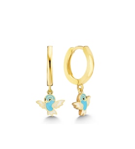 Gümüş Gold Mavi Renkli Sallantılı Kuş Kadın Küpe CSR2184875