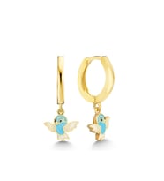 Gümüş Gold Mavi Renkli Sallantılı Kuş Kadın Küpe CSR2184875