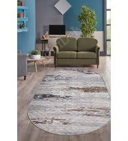 Dijidekor Halı Devetüyü Cool Karo Yıkanabilir Oval Kesme İnce Yolluk Kilim Salon Halısı Modelleri (A.Gri)
