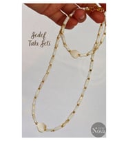 Sertifikalı Doğal Taş Kalpli Sedef Kolye ve Bileklik Set, Burç Takı
