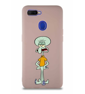 Oppo A12 Soft Premier Kapak Squidward Dokunaç Tasarımlı Silikon Kılıf - Pudra (Şeffaf)
