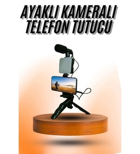 Telefon Tutucu Mini Mikrofonlu Tripod Vlog Çekim Video