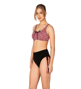 Endeep Kadın Büyük Beden Balenli Destekli Bağlama Detaylı Kırmızı Desenli Bikini Takımı