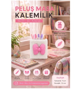 Pembe Peluş Masaüstü Kalemlik, Renkli ve Şık Ofis Düzenleyici