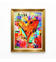 Tablore Amor Love Graffiti Kalp Desenli Altın Çerçeveli Modern Pop Art Tablo