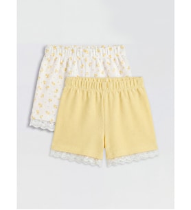 LCW Kids Ekru Beli Lastikli Kız Çocuk Şort 2'li