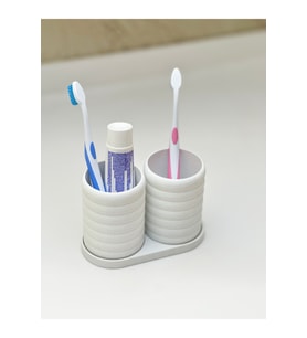 Modern Banyo Düzenleyici V2 - Diş Fırçalık Seti - İkili Set - Beyaz - 10cm