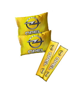 Opel Logolu Sarı Dijital Baskılı Araç Boyun Yastığı & Emniyet Kemer Pedi – 2’li Set