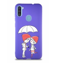 Samsung Galaxy A11 Soft Premier Kapak Aşk Tasarımlı Silikon Kılıf - Mor (Şeffaf)