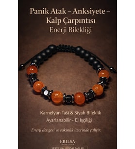 Sertifikalı Vertigo Denge Panik Atak Anksiyete Kalp Çarpıntısı Bilekliği – Karnelyan Akik Oniks Taşı (Turuncu)