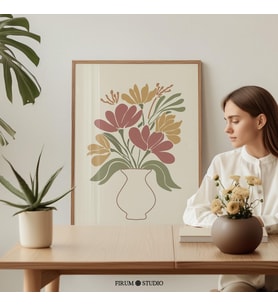 Boho Soyut Çiçek Buketi Sanatı, Toprak Vazo Dekoru