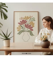 Boho Soyut Çiçek Buketi Sanatı, Toprak Vazo Dekoru