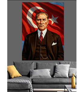 Şanlı Türk Bayrağı Ve Atatürk Dekoratif Kanvas - Mdf Ahşap Tablo