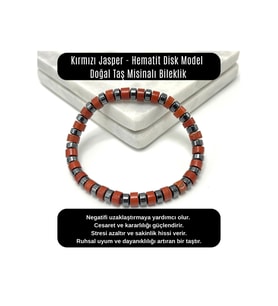 SERTİFİKALI Kırmızı Jasper - Hematit Disk Model Doğal Taş Misinalı Bileklik
