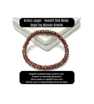 SERTİFİKALI Kırmızı Jasper - Hematit Disk Model Doğal Taş Misinalı Bileklik