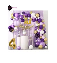 3 Harf İsimli 4 Yaş Macaron Mor Balon Zinciri Seti Gölge Mor Altın Balon Dekorasyon