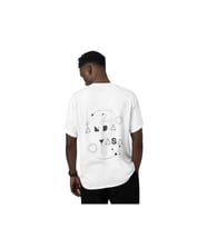 Anda yaşa geometrik şekil çember baskılı kaliteli unisex oversize T-shirt (Beyaz)