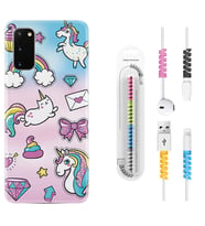 Samsung A02S A03S A10 A12 A13 A21S A22 Kılıf Kablo Koruma Spiral Silikon Unicorn Mektup 1800