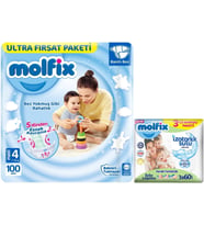Molfix Bebek Bezi Beden:4 (7-14Kg) Maxi 100 Adet Ultra Fırsat Pk+3 Adet Islak Mendil