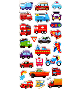 Sticker Kabartmalı Stiker Çıkartma Etiket (XHC068)-18x9 cm- Sevimli Araba Taşıt
