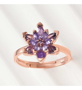 Gümüş Rose Mor Lotus Çiçeği Yüzük