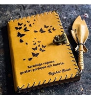 İsme Özel Kelebek Tasarımlı Deri Defter (Taba)