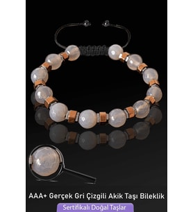Sertifikalı Fasetli Gerçek Gri Akik Taşı Bileklik - Ayarlamalı (Çok Renkli)