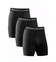 Ghassy Co. Erkek Pamuklu Likralı Spor Boxer 3'lü Set Yumuşak Dokulu ve Rahat Kemerli (Siyah)