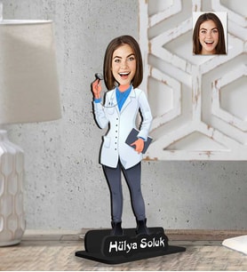 Kişiye Özel 2 Boyutlu Doktor Kadın Ahşap Biblo-3