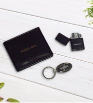 BK Gift Kişiye Özel Cüzdan&Çakmak&Anahtarlık Hediye Seti (Siyah)