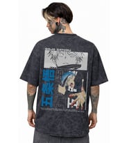 Tasarım Gojo Satoru Jujutsu Kaisen Anime Sırt Baskılı Unisex Oversize Eskitme Yıkamalı Tişört