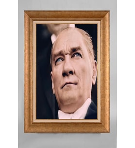 EV İŞYERİ OFİS İÇİN ALTIN ÇERÇEVELİ PASPARTULU ATATÜRK TABLO S560