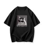 Erkek T-Shirt Komik Kedi Baskılı kısa kol Tişört - Siyah