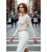Kadın Bisiklet Yaka Çizgili Fitted Akrilik Triko Uzun Kol Basic Günlük Kazak Stili Kaliteli