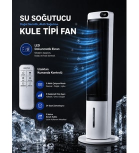 Sessiz Kule Tipi Hava Soğutucu 40 İnç 70W 3L Su Tanklı LED Dokunmatik Ekranlı Vantilatör Fan
