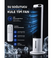 Sessiz Kule Tipi Hava Soğutucu 40 İnç 70W 3L Su Tanklı LED Dokunmatik Ekranlı Vantilatör Fan